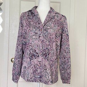 Vintage 70s Graff Groovy Purple Long Sleeve Button Up Shirt Y2K - Size Large